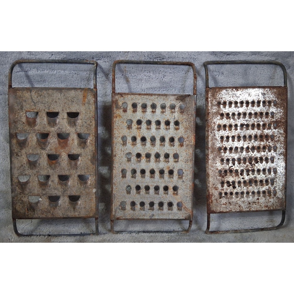 Vintage Metal Hand Graters Set of 3 Rustic Primitive Farmhouse Kitchen Decor